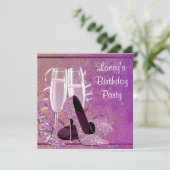 Champagne High Heel Frauen Hot Pink Geburtstagspar Einladung (Stehend Vorderseite)