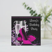Champagne High Heel Frauen Hot Pink Geburtstagspar Einladung (Stehend Vorderseite)