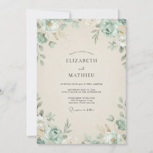 Champagne-Hochzeit mit gedämpfter Eukalyptusblätte Einladung