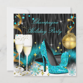 Champagne Holiday Party Aquamarin Blue High Heels Einladung