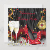 Champagne Holiday Party Rote High Heels Einladung (Vorderseite)