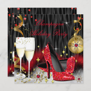 Champagne Holiday Party Rote High Heels Einladung