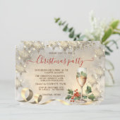 Champagne Holly Berry Gold Snowflakes Company Einladung (Stehend Vorderseite)
