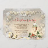 Champagne Holly Berry Gold Snowflakes Company Einladung (Vorne/Hinten)