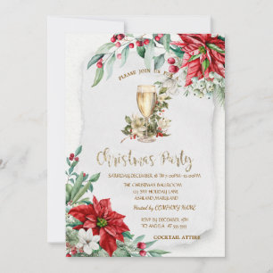 Champagne Holly Berry Poinsettia Weihnachten Einladung