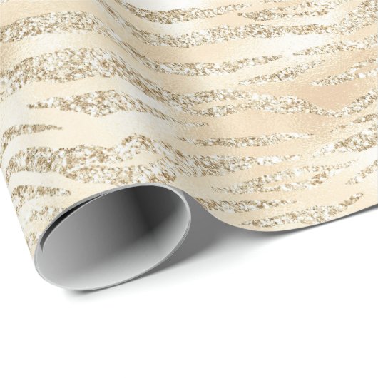 Champagne Imitate Glitzer Zebra Stripes Geschenkpapier (Rolleneckpunkt)