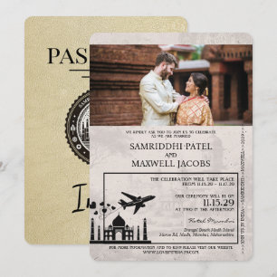 Champagne-Indien-Reisepass-Hochzeitseinladung Einladung