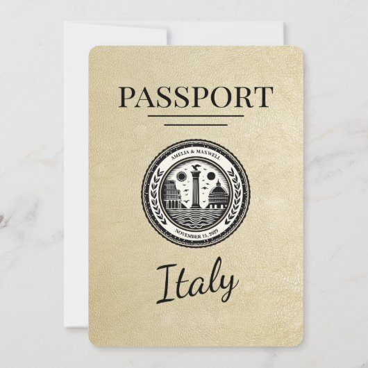 Champagne Italy Passport Wedding Einladung (Rückseite)