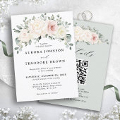 Champagne Ivory Blush Blumengrün QR Hochzeit Einladung