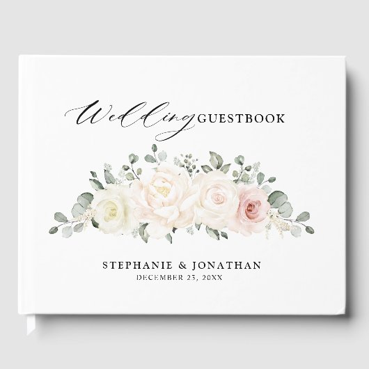 Champagne Ivory Blush Pink Blumengrün Hochzeit Gästebuch (Vorderseite)