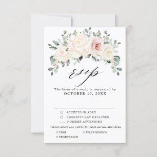 Champagne Ivory Blush Pink Blumengrün Hochzeit RSVP Karte
