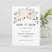Champagne Ivory Blush Pink Blumengrün Hochzeit Save The Date (Stehend Vorderseite)