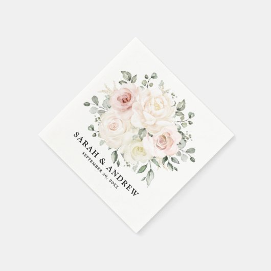 Champagne Ivory Blush Pink Blumengrün Hochzeit Serviette (Ecke)