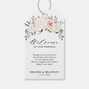 Champagne Ivory Blush Pink Blumengrün Willkommen Geschenkanhänger