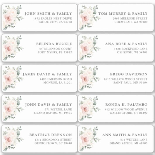 Champagne Ivory Blush Pink Flor Gastadresse Aufkleber (Vorderseite)