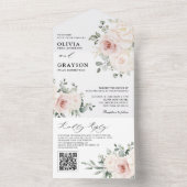 Champagne Ivory Blush Pink Floral QR Code Hochzeit All In One Einladung (Innen Boden)
