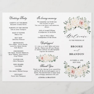 Champagne Ivory Blush Pink Floral Wedding Programm