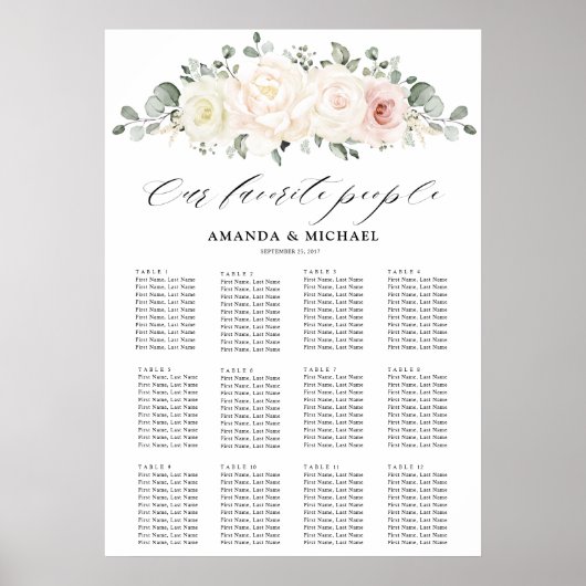 Champagne Ivory Blush Pink Gästekarte Poster (Vorne)