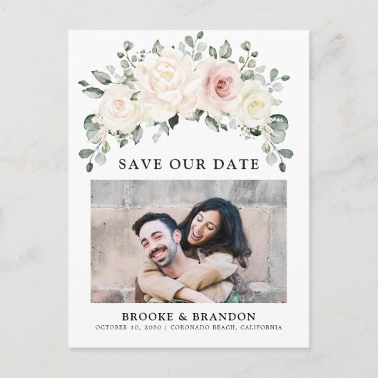 Champagne Ivory Blush Pink Save the Date Postkarte (Vorderseite)