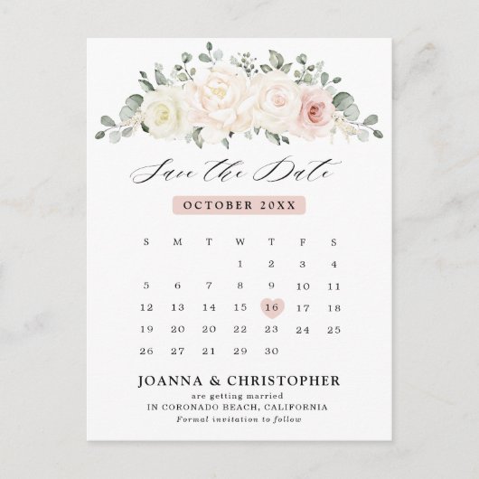 Champagne Ivory Blush Pink Save the Date Postkarte (Vorderseite)