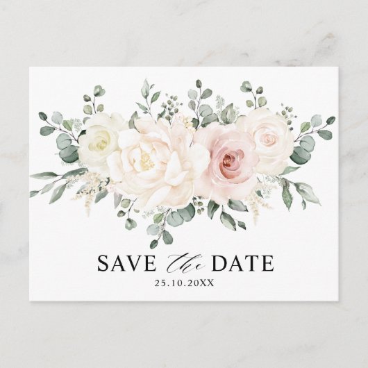 Champagne Ivory Blush Pink Save the Date Postkarte (Vorderseite)