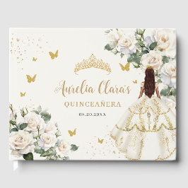 Champagne Ivory Floral Butterflies Quinceañera Gästebuch