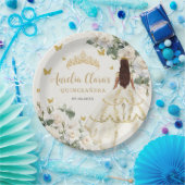 Champagne Ivory Floral Butterflies Quinceañera Pappteller (Party)