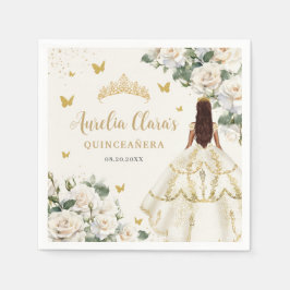 Champagne Ivory Floral Butterflies Quinceañera Serviette