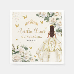 Champagne Ivory Floral Butterflies Quinceañera Serviette