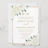 Champagne Ivory Floral Frame Monogram Wedding Einladung (Vorderseite)