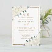 Champagne Ivory Floral Frame Monogram Wedding Einladung (Stehend Vorderseite)