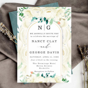 Champagne Ivory Floral Garden Monogram Wedding Einladung
