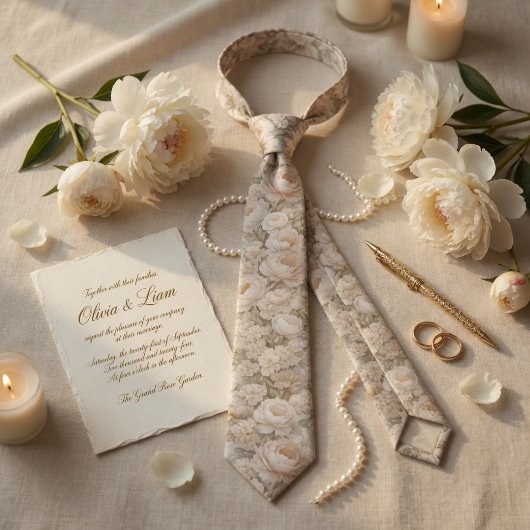 Champagne Ivory Floral Wedding Krawatte