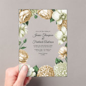 Champagne & Ivory Modern Botanical Wedding Acryleinladungen (Insitu (Handheld))