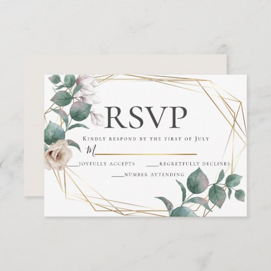 Champagne Ivory Peony Wedding RSVP Botanical Einladung (Vorne/Hinten)