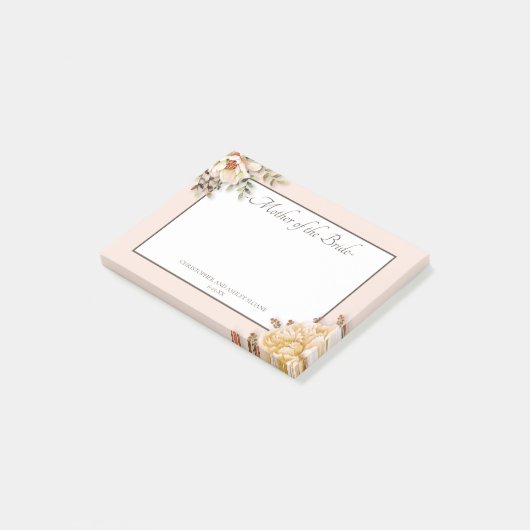 Champagne Ivory Pink Blumenmutter Post-it Klebezettel (angewinkelt)