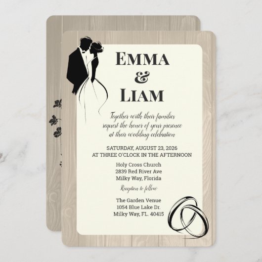 Champagne Ivory Rustikale Silhouette Hochzeit Einladung (Vorne/Hinten)