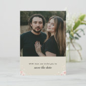 Champagne Ivory Whispered Petals Minimalist photo Save The Date (Stehend Vorderseite)