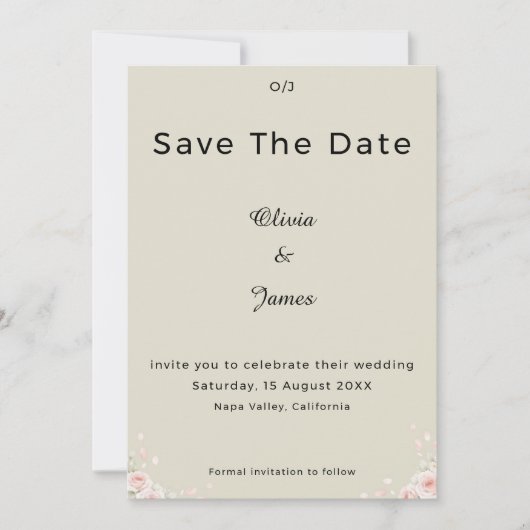 Champagne Ivory Whispered Petals Minimalist Script Save The Date (Vorderseite)