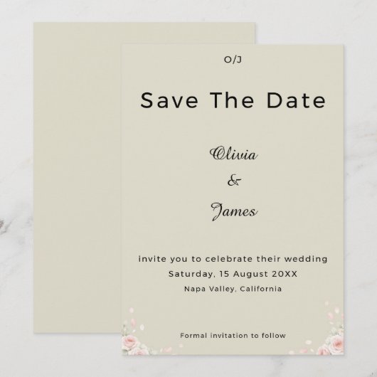 Champagne Ivory Whispered Petals Minimalist Script Save The Date (Vorne/Hinten)