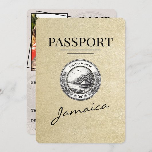 Champagne Jamaica Passport Save the Date (Vorne/Hinten)