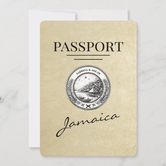 Champagne Jamaica Passport Save the Date (Vorderseite)