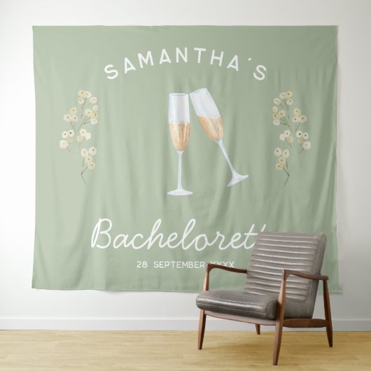 Champagne Junggeselinnen-Abschied Backdrop Boho Fl Wandteppich (Beispiel (Horizontal))