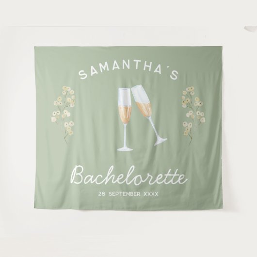 Champagne Junggeselinnen-Abschied Backdrop Boho Fl Wandteppich (Vorderseite (Horizontal))