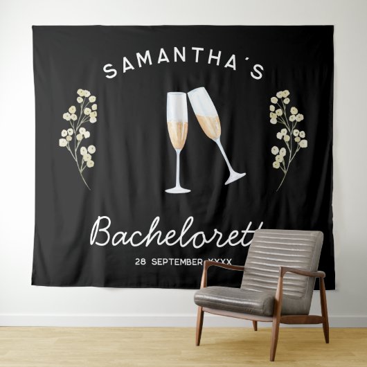 Champagne Junggeselinnen-Abschied Backdrop Boho Fl Wandteppich (Beispiel (Horizontal))