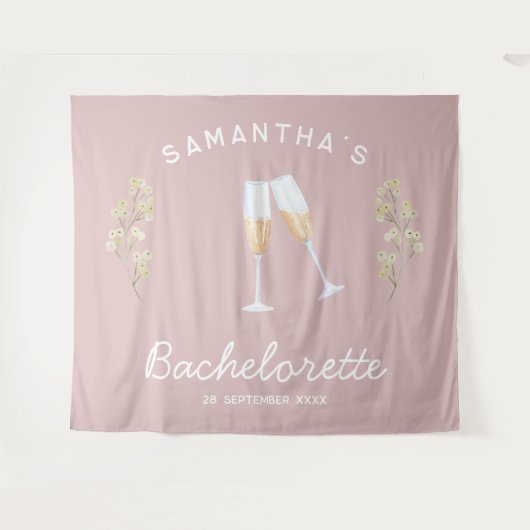 Champagne Junggeselinnen-Abschied Backdrop Boho Fl Wandteppich (Vorderseite (Horizontal))