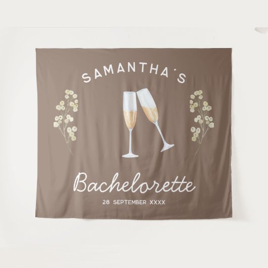Champagne Junggeselinnen-Abschied Backdrop Boho Fl Wandteppich (Vorderseite (Horizontal))