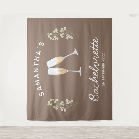 Champagne Junggeselinnen-Abschied Backdrop Boho Fl Wandteppich (Vorderseite)