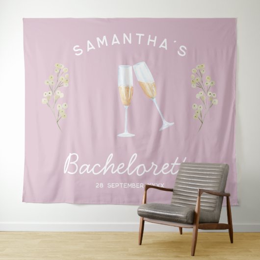 Champagne Junggeselinnen-Abschied Backdrop Boho Fl Wandteppich (Beispiel (Horizontal))