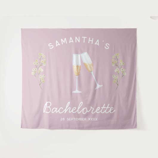 Champagne Junggeselinnen-Abschied Backdrop Boho Fl Wandteppich (Vorderseite (Horizontal))